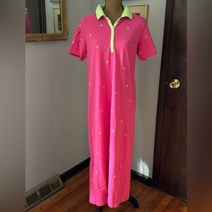 Quacker Factory Pink and Lime Green Polo Lounge Dress